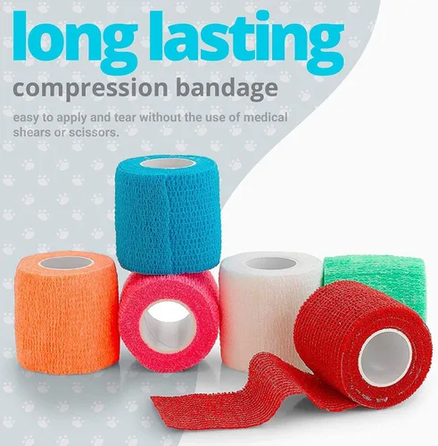 Vista 4 de Vet Wrap - Vendaje de compresión cohesivo autoadherente y cinta de gasa médica para perros, gatos y caballos, varios