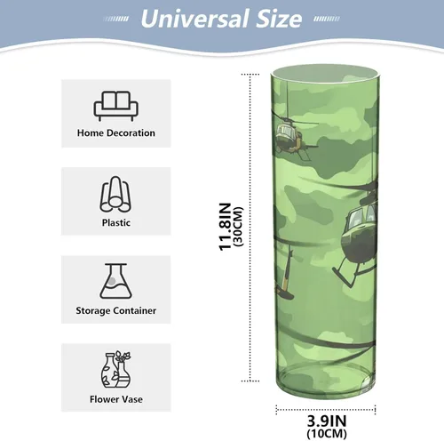 Vista 2 de Green Camouflage Helicopter Plastic Vase 11.8 x 3.9 Inch decorative Vases for Home Aesthetic Entryway Shelf Housewarming jarron para centros de mesa