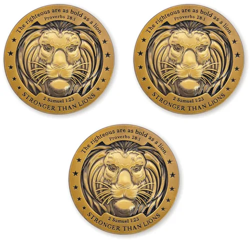 Moneda de desafío de águila y león, paquete a granel de 3 regalos cristianos y católicos chapados en color dorado para hombres, moneda de