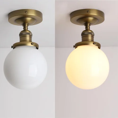 Vista 2 de Pathson Lámpara de techo moderna de montaje empotrado con vidrio de globo de leche, lámpara de iluminación de techo industrial esmerilada