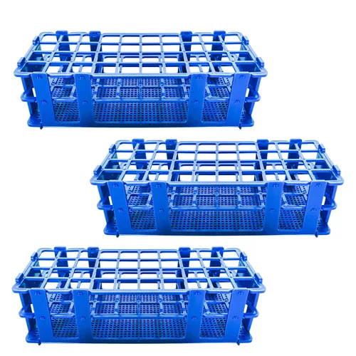 Paquete de 3 estantes de plástico para tubos de ensayo, 40 agujeros, soporte para tubos de ensayo de laboratorio de 0.78 pulgadas, azul, desmontable