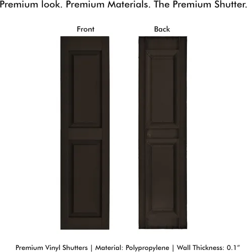 Vista 48 de Persianas de vinilo de panel elevado Pontiac Trail (1 par) 14.5"x31" - Negro Cosmos/Pintable Persianas de ventana exteriores Incluye hardware