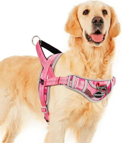 Vista 18 de ADVENTUREMORE Arnés deportivo para perros grandes, antitirones, arnés tipo halter reflectante transpirable chaleco a prueba de escapes con asa