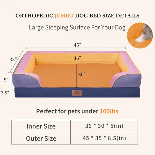 Vista 304 de Comfort Expression Cama ortopédica para perros extra grandes de 45 x 35 pulgadas, cama para mascotas XL de espuma tipo caja de huevos impermeable