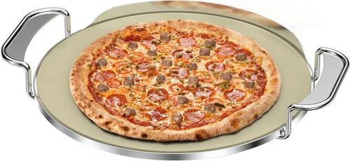 Skyflame Gourmet BBQ System - Piedra para pizza, piedra para hornear de 13 pulgadas con estante de transporte de acero inoxidable, compatible con