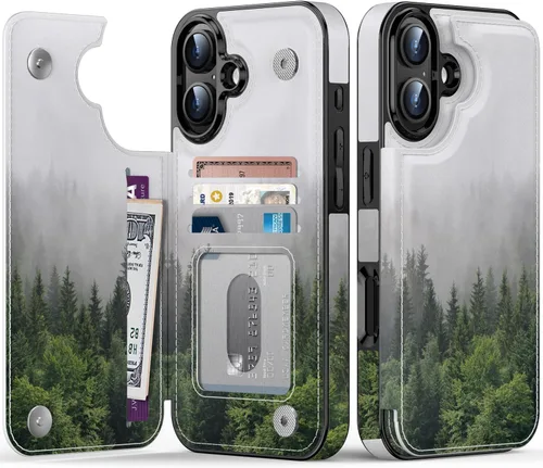 Vista 382 de LETO para iPhone 15 Pro Funda tipo cartera - Tapa tipo folio con patada - Diseños de moda - Tarjetero - Funda protectora para mujeres y niñas - 6.1