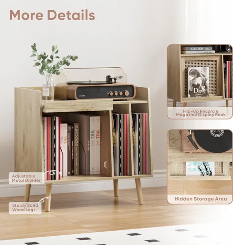 Vista 3 de Gabinete de almacenamiento de discos de vinilo de ratán, natural, XTBCPG-KML-013