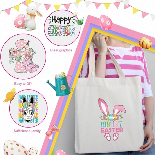Vista 6 de 25 hojas de calcomanías de vinilo para planchar con conejo, huevos de Pascua, conejos, transferencia de calor, apliques para ropa, camisetas