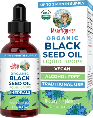 MaryRuth Organics Aceite de semillas negras en gotas líquidas prensado en frío | Suministro para 3 meses | Aceite de semillas de comino negro
