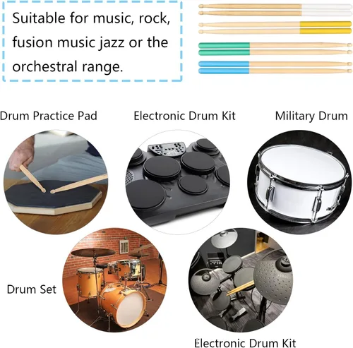 Vista 7 de 4 pares de baquetas de madera de arce 5A antideslizantes para niños, adultos principiantes