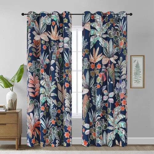 Vista 22 de Estelar Textiler Cortinas clásicas con estampado floral azul para sala de estar, cortinas de 84 pulgadas de largo, oscurecimiento de la habitación