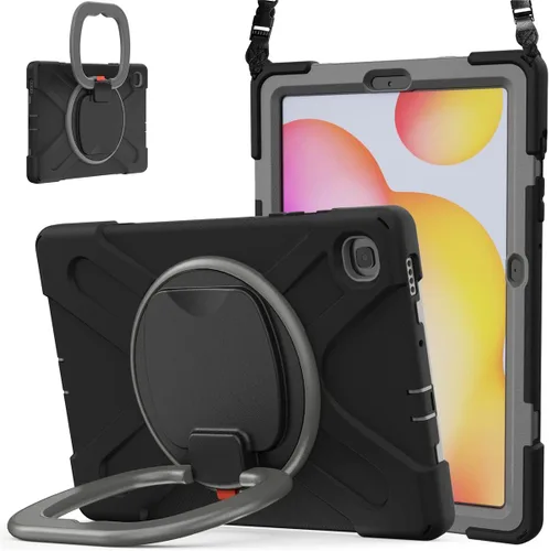 Vista 17 de Funda de rotación 360 para Samsung Galaxy Tab S6 Lite de 10.4 pulgadas, resistente, soporte de anillo giratorio, correa de transporte, correa
