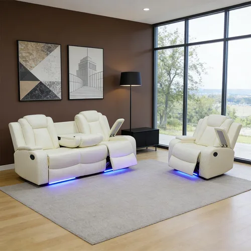 Vista 23 de Sofá reclinable individual eléctrico para muebles de sala de estar, silla reclinable de cuero con luces LED, puertos USB, almacenamiento oculto
