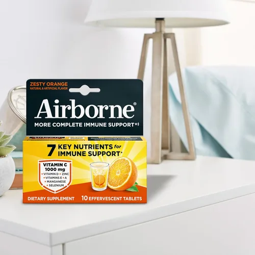 Vista 9 de Airborne Comprimidos efervescentes de apoyo inmunológico, sabor a naranja picante, 10 unidades con 1000 mg de vitamina C + vitaminas A, D, E, zinc