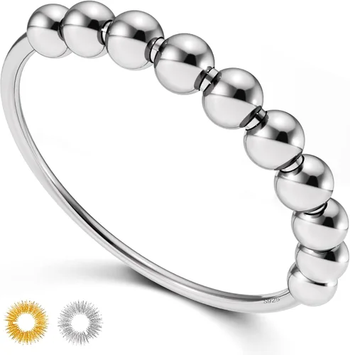 Anillo giratorio de plata de ley 925 para mujeres y hombres, anillo giratorio con cuentas (5) de MontoSun