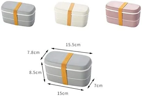 Vista 2 de kkhouse Paquete de 2 loncheras de 2 capas para microondas con compartimentos a prueba de fugas, contenedor de alimentos aislado con palillos