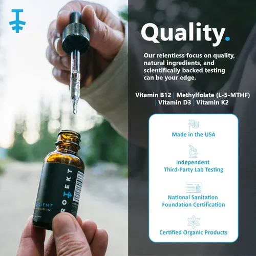 Vista 5 de PROTEKT Gotas resistentes de vitamina D3 K2 B12 – Suplemento líquido de vitamina B12 K2 D3 con metilfolato, gotas líquidas para energía