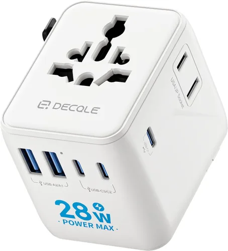 Vista 17 de Adaptador de viaje universal, adaptador de enchufe de viaje internacional con 2 puertos USB-C y 2 puertos USB-A, con toma de corriente AC adicional