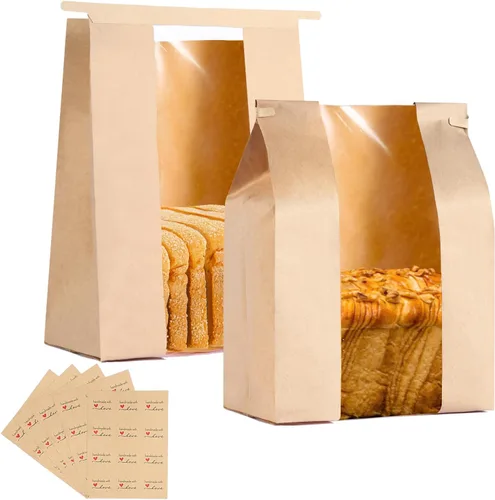 Paquete de 100 bolsas de pan de papel grandes para pan casero con bloqueo de lengüeta de estaño, 14 x 8.3 x 3.5 pulgadas, bolsa de pan de papel
