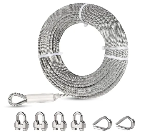 Cable de acero inoxidable de 5/16, 25 pies, cable de alambre trenzado 7x19, cable de acero resistente de 9000 libras de resistencia a la rotura con