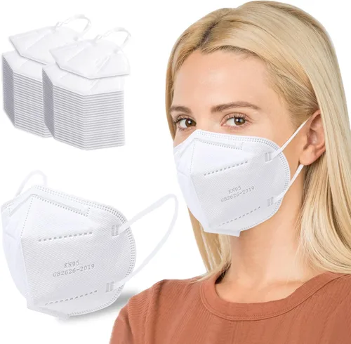 Pruk Paquete de 50 mascarillas, 5 capas, máscara protectora contra el polvo, máscara desechable con clip para la nariz y cinta elástica para las