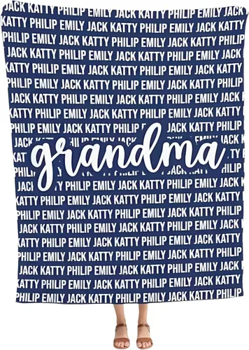 Personalized Grandma Blanket, Gifts for Grandmother from Grand Kids, Name Blankets for Mimi, Gigi, Nana (Grandma 01)