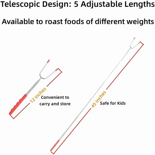 Vista 2 de Marshmallow - Juego de 12 palitos para asar, extra largos mejorados, de acero inoxidable, telescópicos, de acero inoxidable de 45 pulgadas