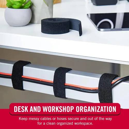 Vista 4 de Correas de velcro resistentes cortadas a la longitud 13,7 m x 1,9 cm Rollo autoadhesivo de una envoltura de doble cara Lazos de agrupación que