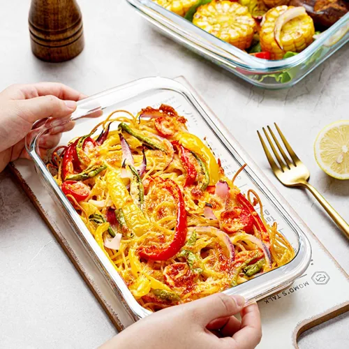 Vista 7 de Platos oblongos de vidrio templado de 1.5 cuartos de galón, juego de 2