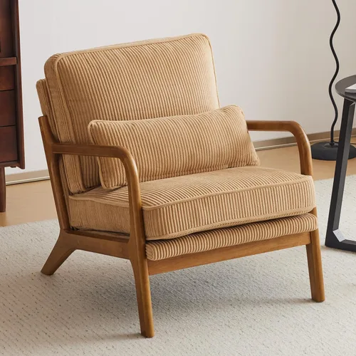 Vista 15 de VINGLI Silla de Acento de Pana Premium Mejorada, Silla con Reposabrazos Tapizada, Cómoda Silla de Lectura de Madera Maciza con Almohada Lumbar