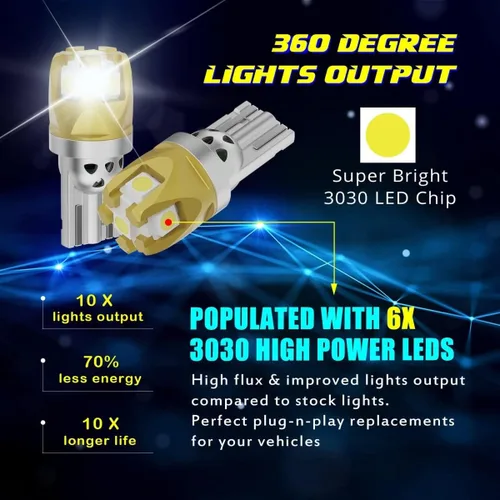 Vista 3 de Alla Lighting Bombillas LED T10 Wedge 168 194 2825 W5W 171 165 585, licencia blanca 6000K, mapa interior, cúpula, maletero, pasillos, luces