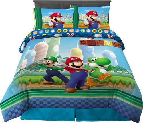Vista 71 de Franco - Juego de ropa de cama coleccionable Nintendo Donkey Kong, 7 piezas, edredón reversible supersuave y juego de sábanas con funda