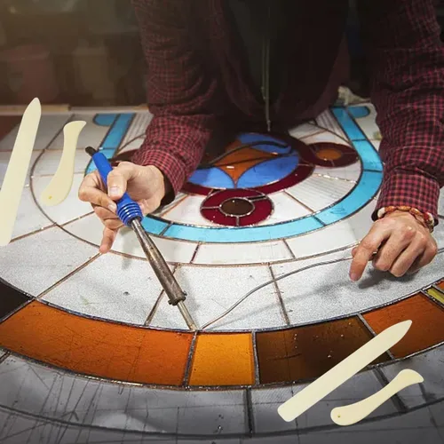 Vista 4 de Honbay Cuchillo abrecartas de 4 piezas, suministros de herramientas de vitral, bruñidor FID de plástico, soporte de papel de aluminio plano