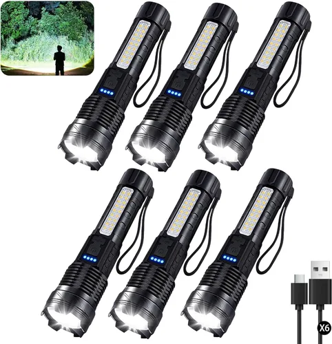 Vista 9 de Linternas Recargables de Alto Lumen, Linterna Recargable de 7 Modos, Linterna LED Súper Brillante con Luz Táctica Ajustable, Linterna de Mano