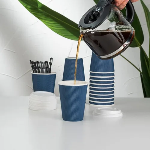 Vista 10 de Vasos de café de papel aislado de pared corrugada, 12 onzas, 12 onza, Azul