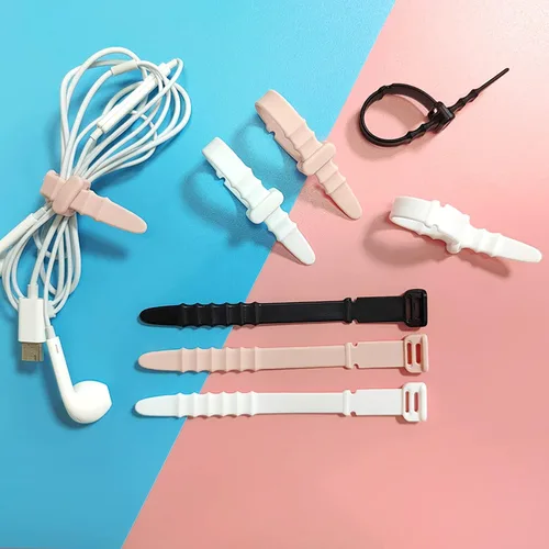 Vista 3 de Bridas de Silicona, Bridas Reutilizables, Correas de Cable de Goma para Gestión de Cables, Organizador de Cables de Silicona Elástica para Casa