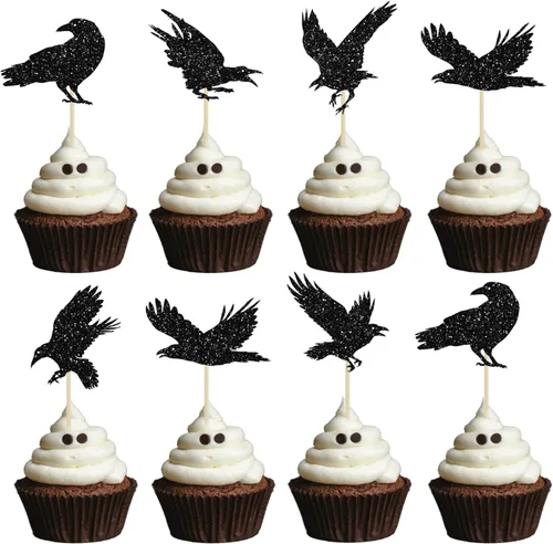 Vista 32 de Gyufise 1 pieza de decoración de pastel de cumpleaños con purpurina montada de terror clásico de Halloween para temática de terror sangriento