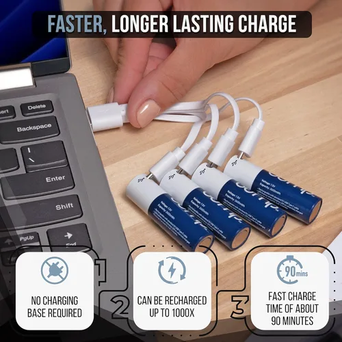 Vista 4 de bump Baterías recargables AA de 1.5 V Paquete de 4 iones de litio, alto rendimiento, carga USB-C rápida y duradera, uso con control remoto