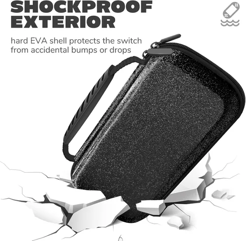Vista 6 de Funda de transporte con purpurina compatible con Nintendo Switch OLED y consola Switch, funda protectora de viaje dura negra para consola Nintendo