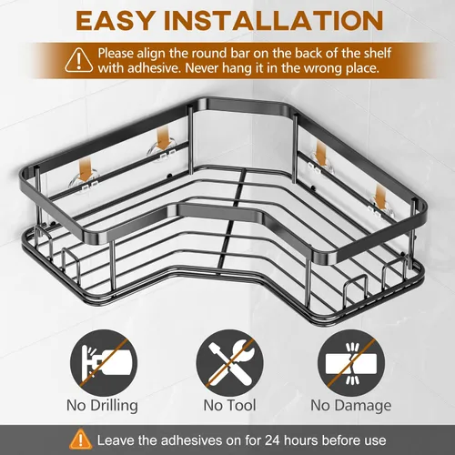 Vista 4 de MAXIFFE Paquete de 3 organizadores de ducha de esquina extragrande con soporte para jabón, gran capacidad, fácil de instalar, sin perforaciones