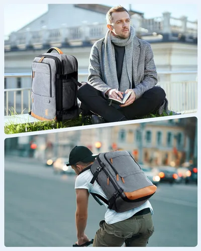 Vista 6 de BAGSMART - Mochila de viaje de 37L con compresión, mochila expandible para llevar con cubos de embalaje, mochila de fin de semana resistente al Gris