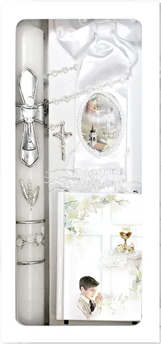 Lito Juego de velas de la primera comunión para niños, juego de velas de cruz blanca y plateada para la Santa 1ª Comunión - (español)