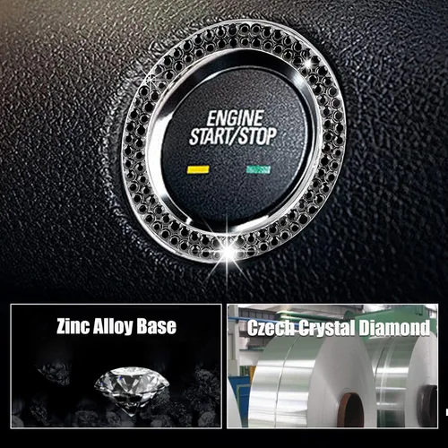 Vista 3 de 2 calcomanías de anillo de arranque de motor de automóvil con doble diamantes de imitación, accesorios brillantes para el interior del automóvil