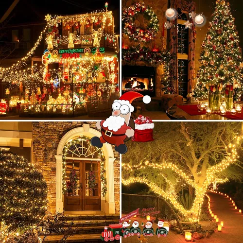 Vista 8 de Paquete de 2 luces de cuerda solares de 200 LED para exteriores, luces de Navidad solares impermeables al aire libre, luces de cuerda solares