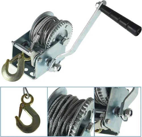 Vista 5 de Cabrestante de mano de 800 libras de alta resistencia para barco con cabrestantes manuales de cable de 26.2 ft, cabrestante de manivela portátil