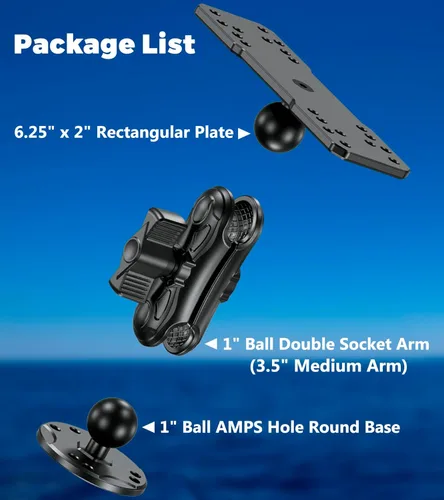 Vista 7 de VAZESWIN Soporte de buscador de peces de aleación de aluminio con placa rectangular de bola de tamaño B de 1 pulgada y base redonda, brazo mediano