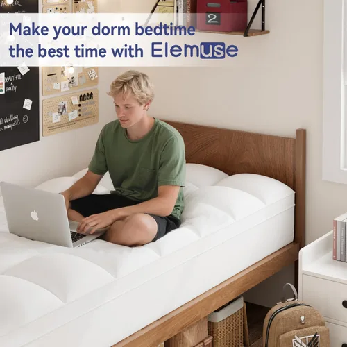 Vista 5 de ELEMUSE - Cubrecolchón refrescante individual para dolor de espalda, extragrueso, suave con cubierta de almohada de felpa con esquinas elásticas