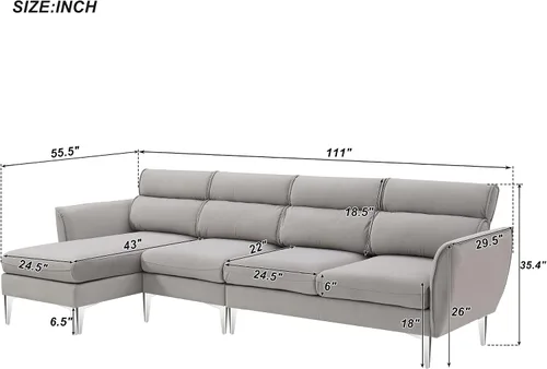 Vista 2 de Sofá modular convertible de 111 pulgadas, sofá de franela en forma de L con diván para zurdos y diestros