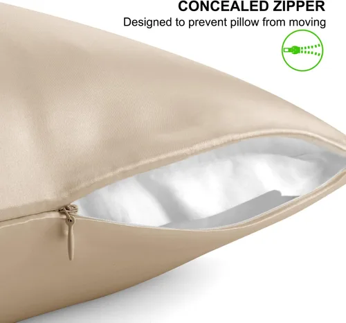 Vista 2 de ALASKA BEAR Funda de almohada, de seda natural, hipoalergénica, 19 mommes, 600 hilos, 100% seda de morera, tamaño estándar, con cierre de cremallera