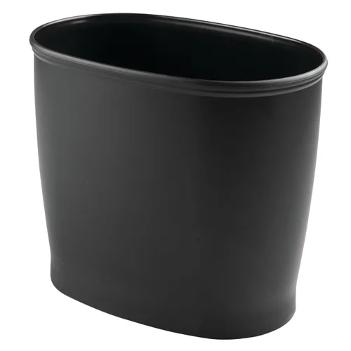 mDesign - Papelera ovalada de plástico, moderna y de tamaño conveniente, para baño, cocina, cuarto de servicio, hogar, oficina, dormitorios., Negro
